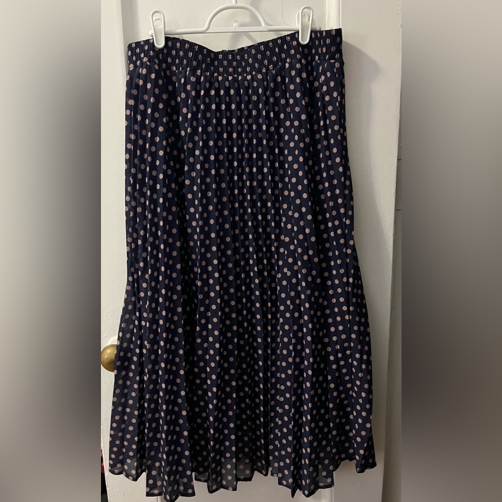 Bohme Chiffon Pleated Polka Dot Skirt, Size XL